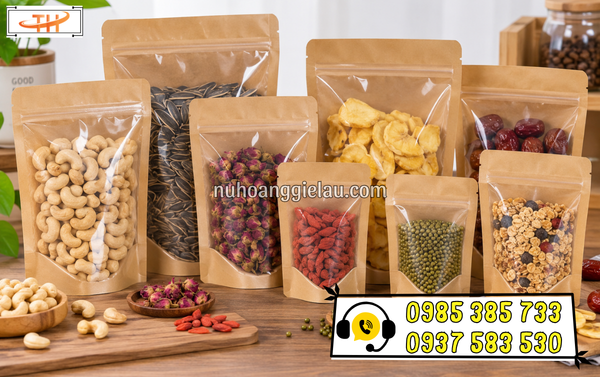 Túi zip Kraft đáy đứng trưng bày sản phẩm đẹp mắt Túi zip Kraft đáy đứng trưng bày sản phẩm đẹp mắt
