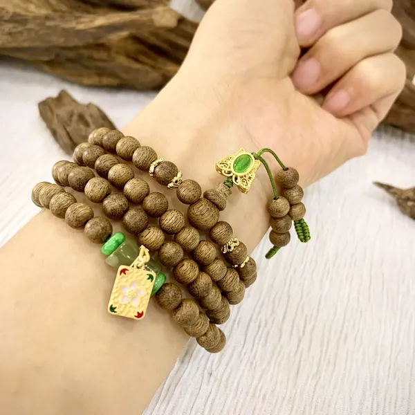 Vòng Chuỗi Trầm Hương 108 Hạt Mix Đá Xanh 6 Ly