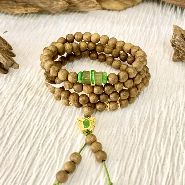 Vòng Chuỗi Trầm Hương 108 Hạt Mix Đá Xanh 6 Ly
