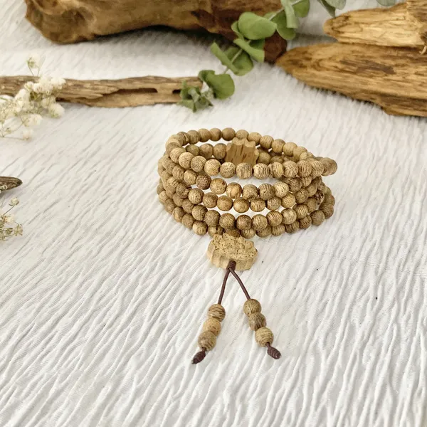 Vòng Chuỗi Trầm Hương 108 Hạt Mix Hoa Sen