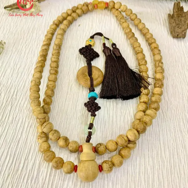 Vòng Chuỗi Trầm Hương 108 Hạt 10 Ly Mix Bi Vàng