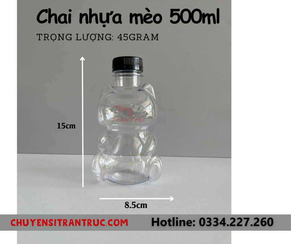 chai nhựa mèo 500ml, chai nhựa mèo thần tài