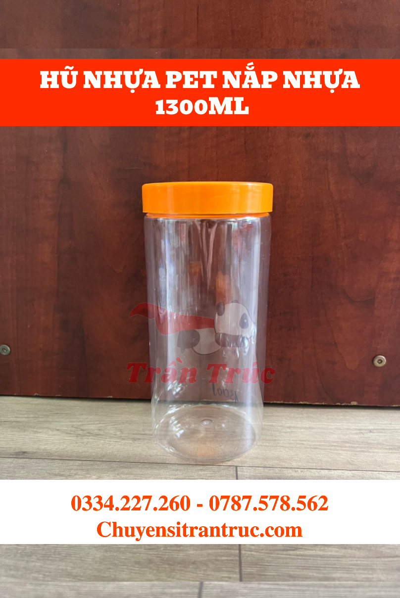 hũ nhựa PET nắp nhôm nắp nhựa 1300ml, hu nhua pet nap nhom nap nhua 1300ml