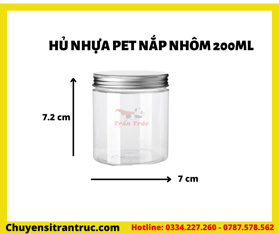 hũ nhựa PET nắp nhôm 200ml, hu nhua PET nap nhom 200ml