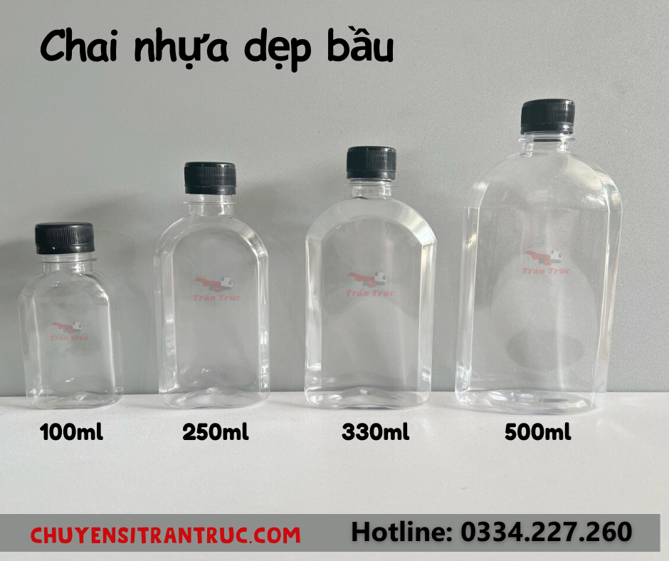 Chai nhựa dẹp vai bầu trà sữa 100ml,250ml,330ml,500ml Chai nhựa dẹp vai bầu trà sữa 100ml,250ml,330ml,500ml