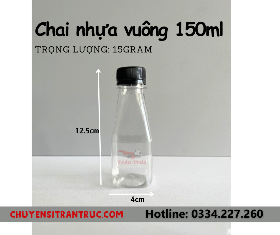 chai nhựa vuông 150ml, chai nhựa pet