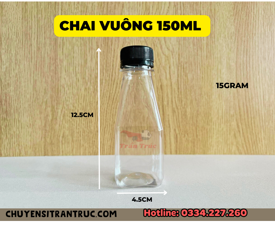chai vuông 150ml, chai nhựa đựng nước sốt