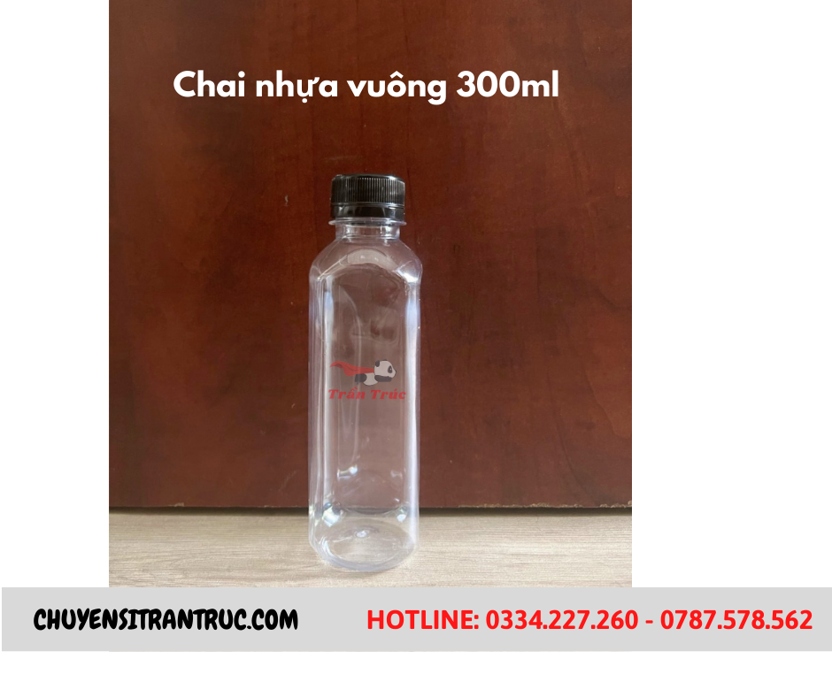 Chai Nhựa PET Vuông Cao 300ml | Chai 300ml đựng cà phê, nước ngọt,, sữa