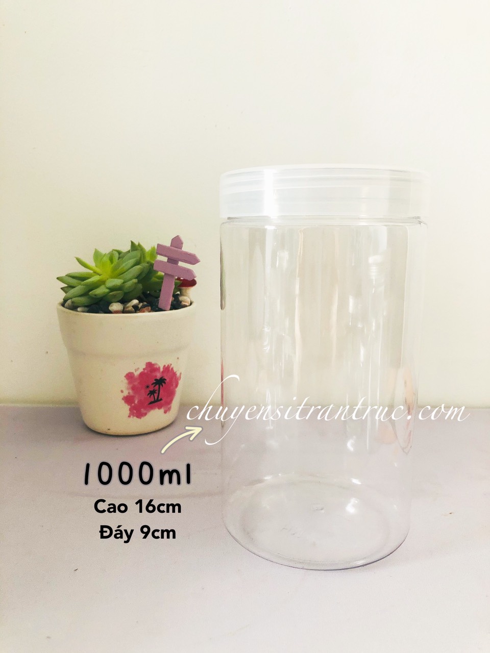 hũ nhựa nắp trắng trong suốt 1000ml, hu nhua nap trang trong suot 1000ml