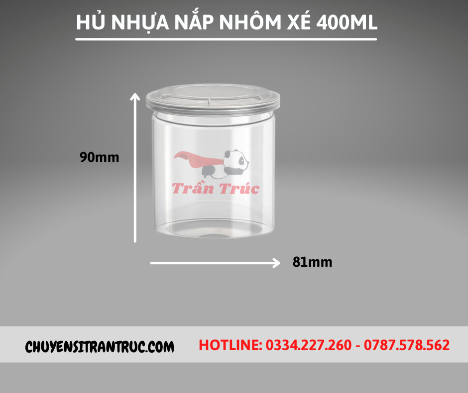 hũ nhựa nắp nhôm xé viền vành bật 400ml 500px, hu nhua nap nhom xe vien vanh bat 400ml