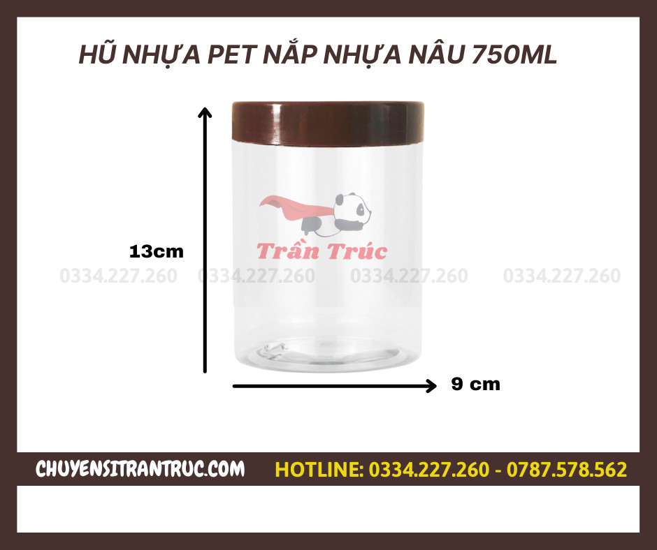 hu nhua nap nhua mau nâu 750ml, hũ nhựa nắp nhựa màu nâu 750ml