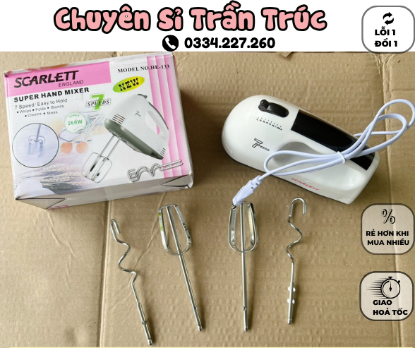 máy đánh trứng 7 tốc độ công suất 180W, máy đánh trứng scarlett máy đánh trứng 7 tốc độ công suất 180W, máy đánh trứng scarlett