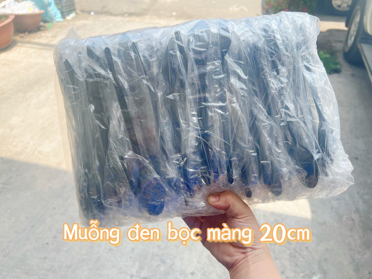 50 Muỗng nhựa đen Bọc Màng An toàn 20cm