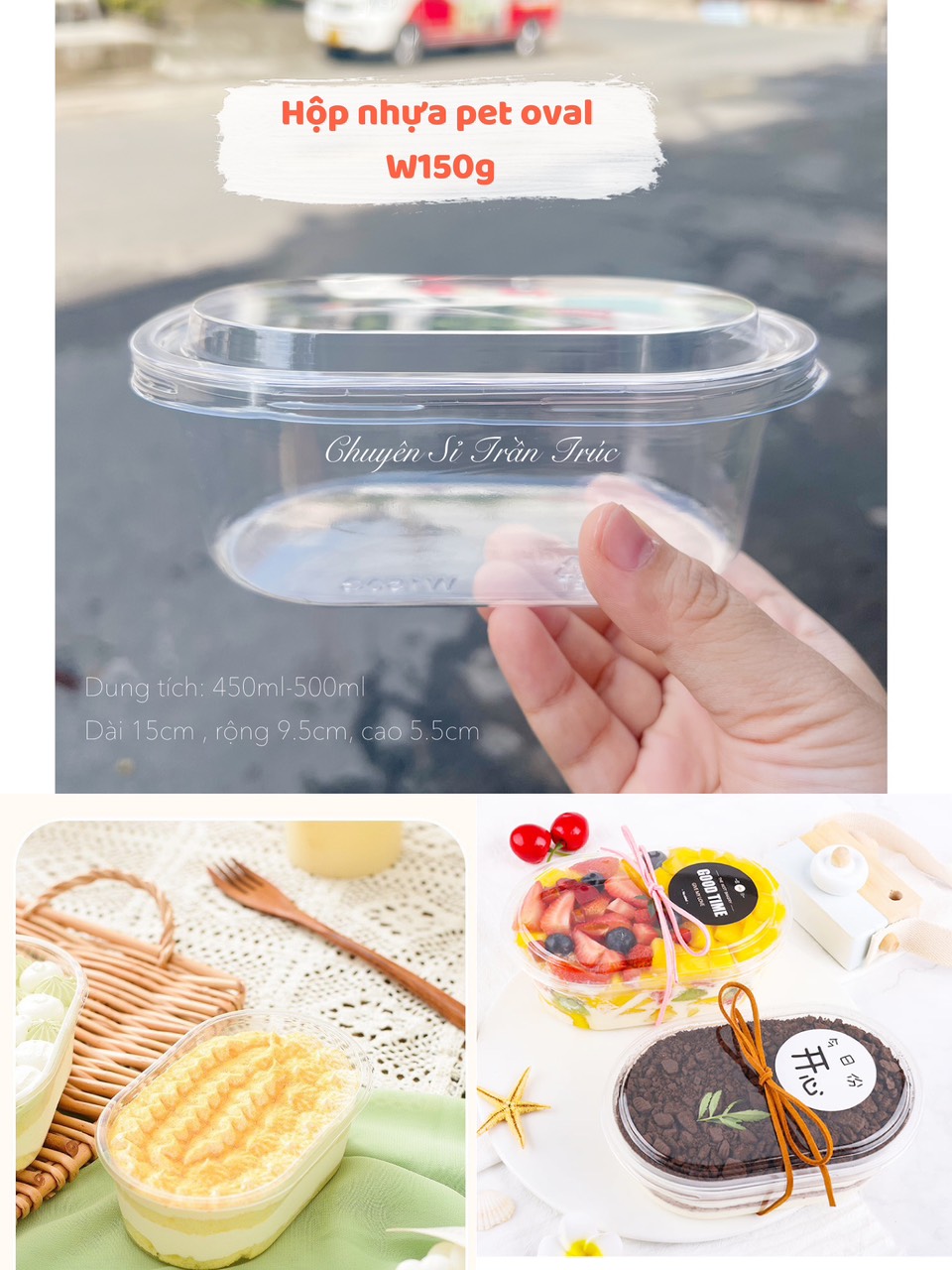 Set 10/20/50 hộp nhựa pet hình chữ nhật XY092 đựng bánh lạnh, tiramisu, mousse, panna cotta