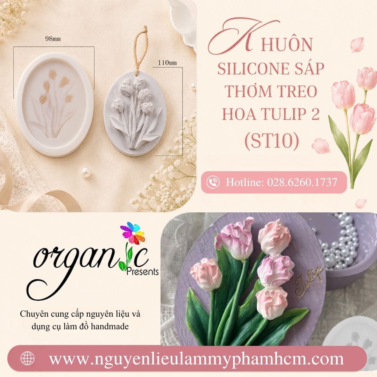 KHUÔN SILICONE SÁP THƠM TREO HÌNH HOA TULIP 2 (ST10)