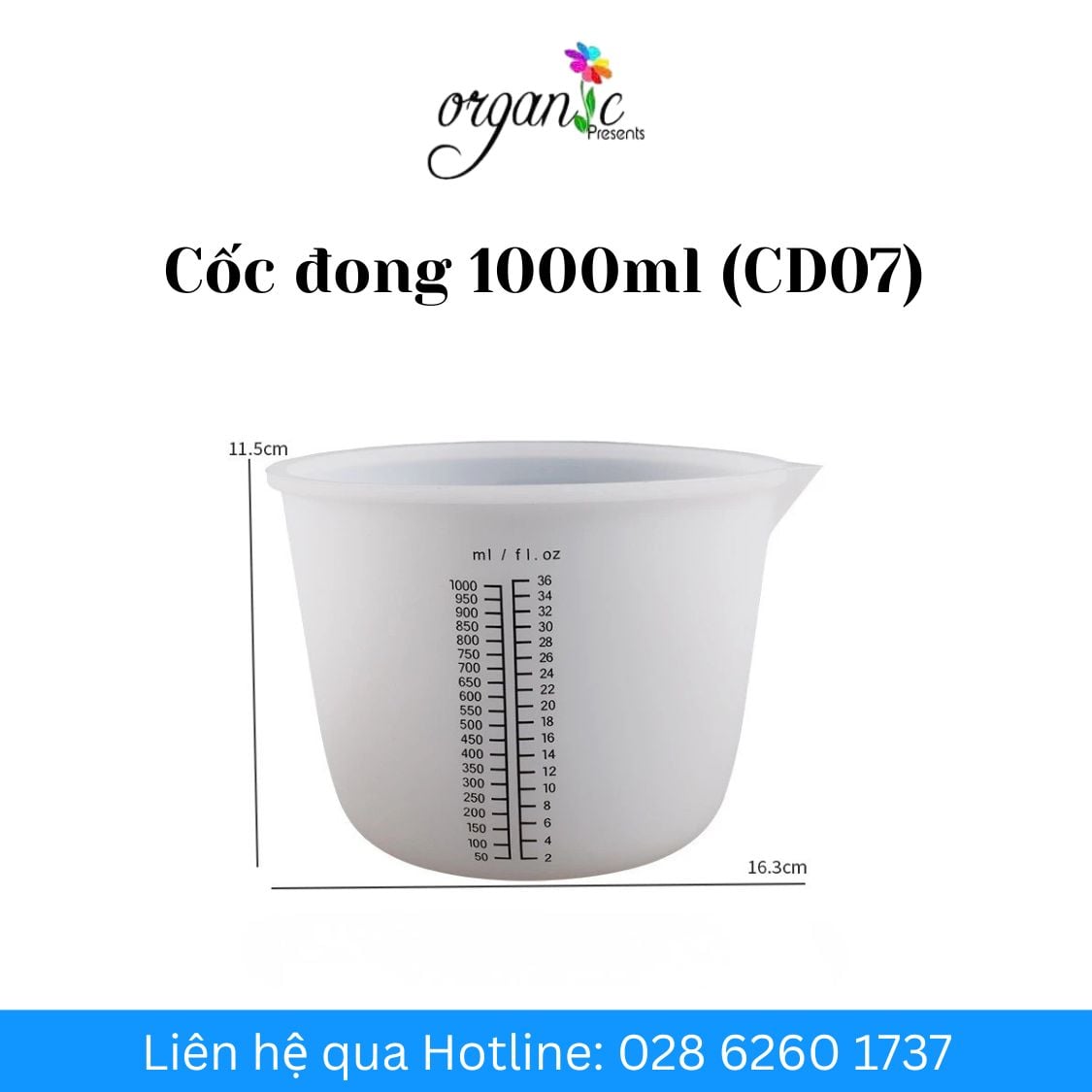 Cốc đong silicon 1000ml CD07 chia vạch chống dính