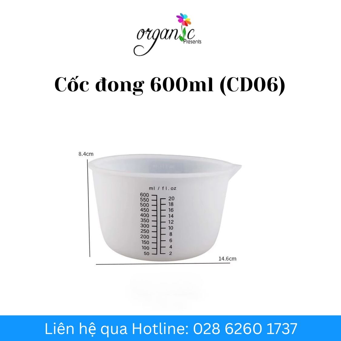 Cốc đong silicon 600ml CD06 chia vạch chống dính