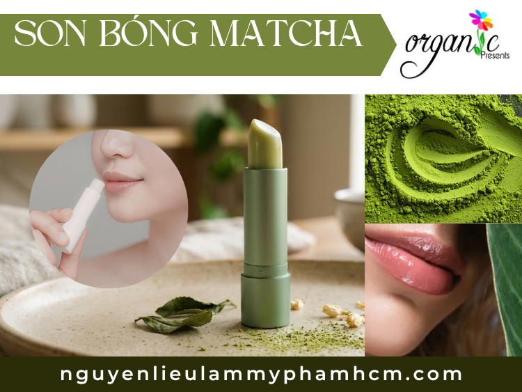 Công thức làm son bóng matcha phục hồi môi khô nứt nẻ bong tróc