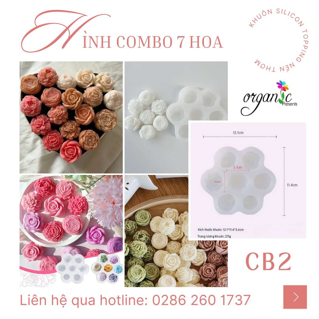 Khuôn silicon làm nến thơm combo 7 hoa