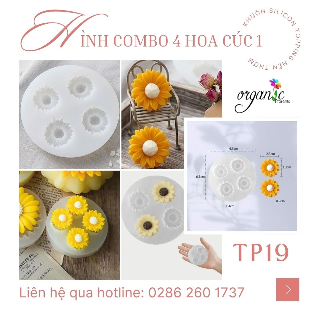 Khuôn silicon topping combo 4 hoa cúc 1 TP19