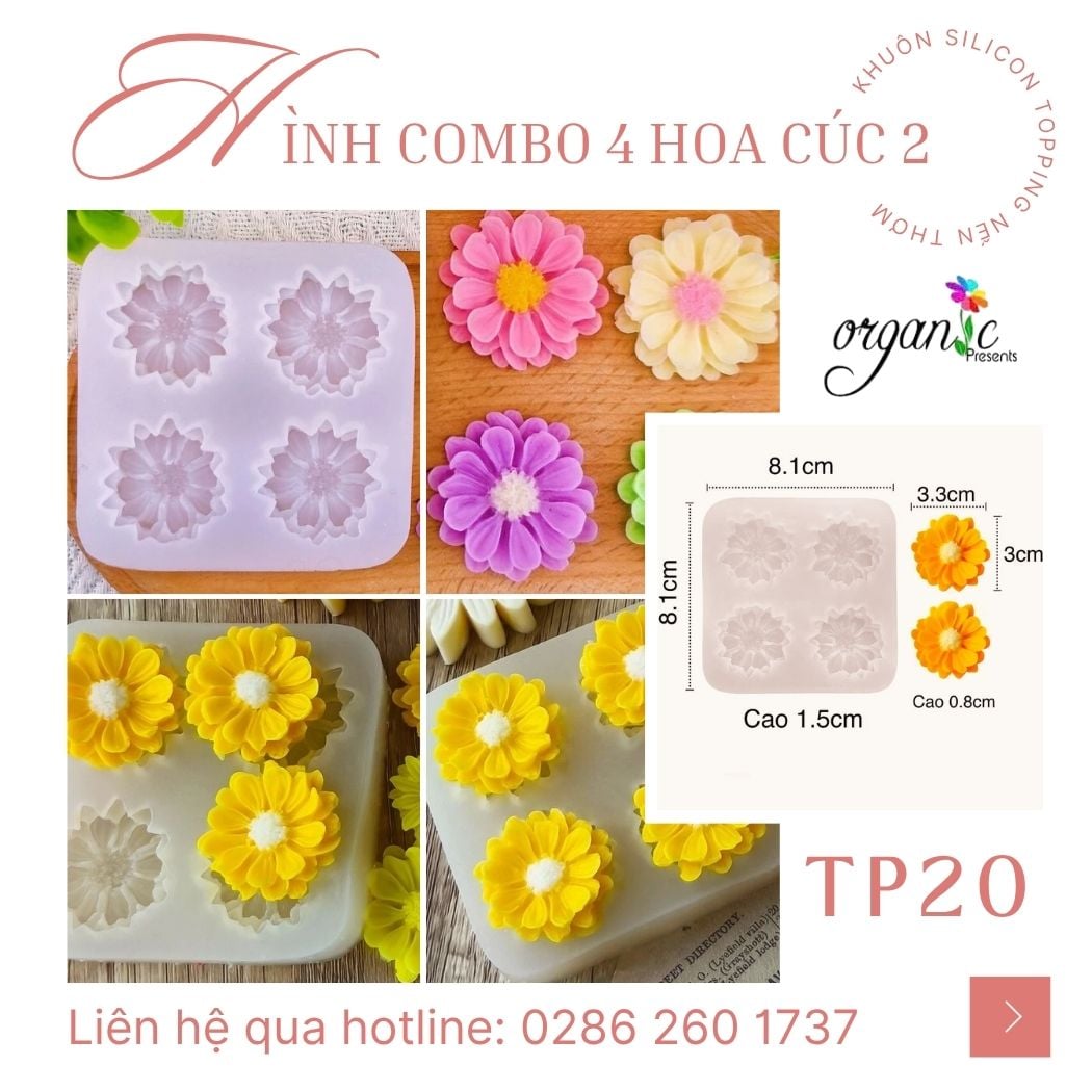 Khuôn silicon topping combo 4 hoa cúc 2 TP20