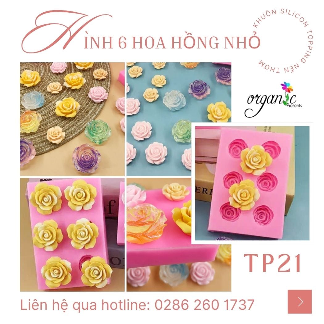 Khuôn silicon topping hình 6 hoa hồng nhỏ TP21