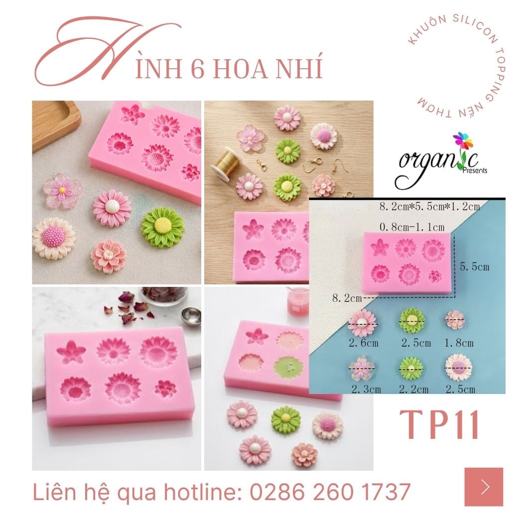 Khuôn silicon topping hình 6 hoa nhí TP11