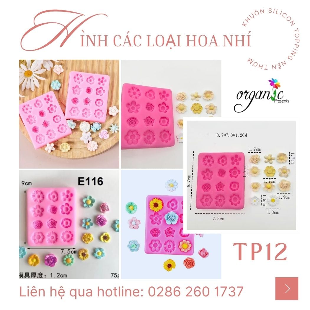 Khuôn silicon topping hình các loại hoa nhí TP12