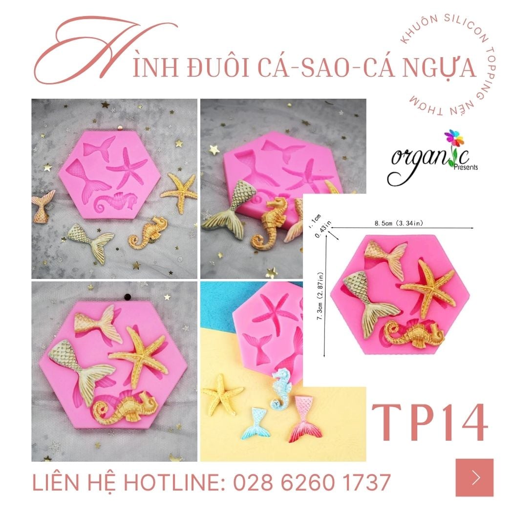 Khuôn silicon topping hình đuôi cá sao biển và cá ngựa TP14
