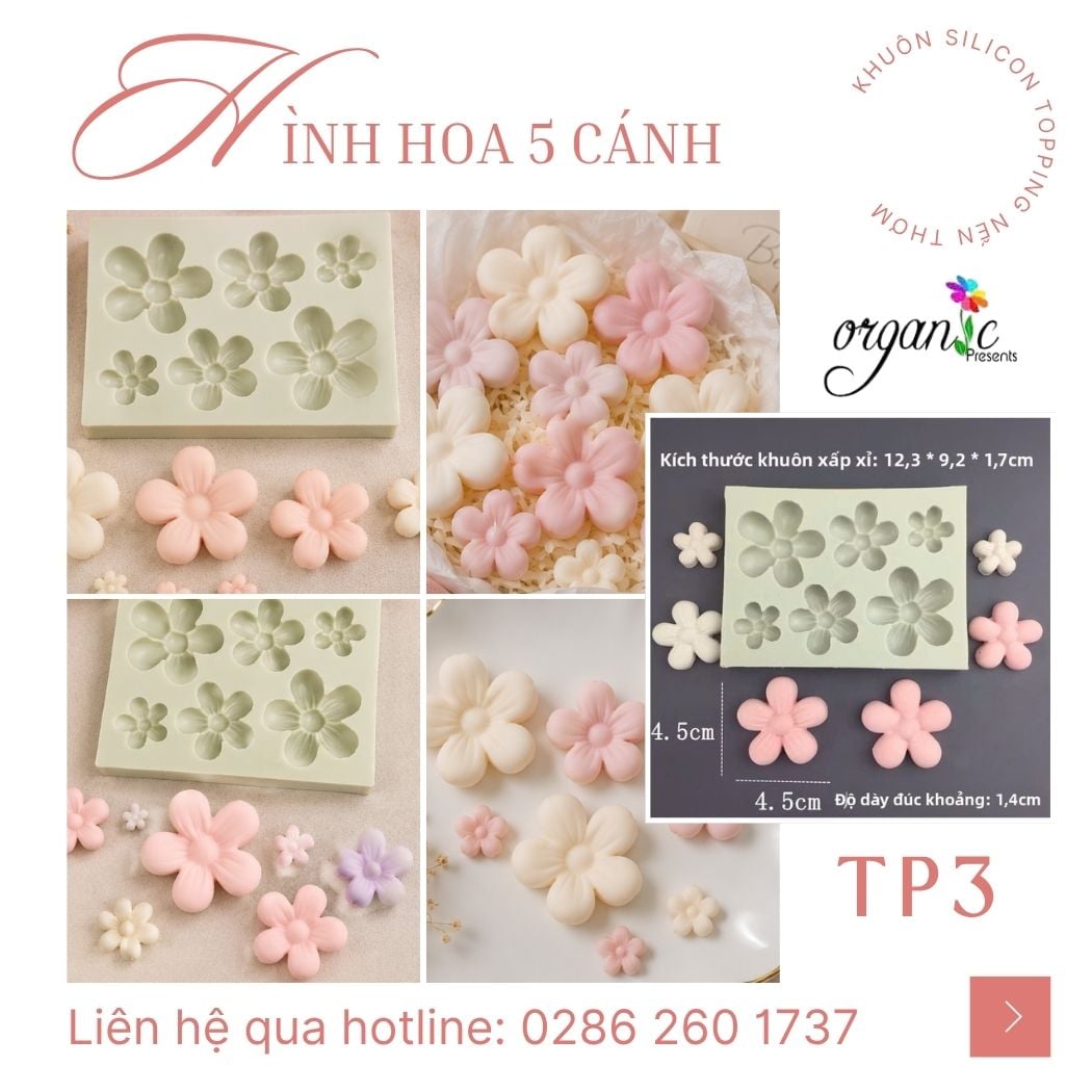 Khuôn silicon topping hình hoa 5 cánh TP3