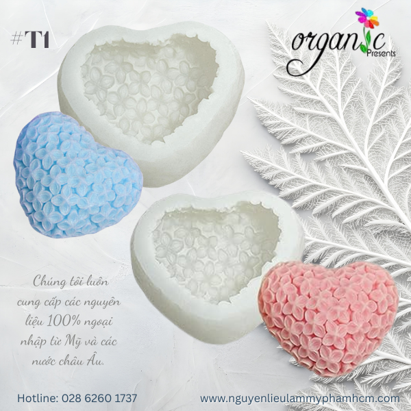 KHUÔN SILICONE HÌNH TRÁI TIM PHỦ HOA CẨM TÚ CẦU (T1)