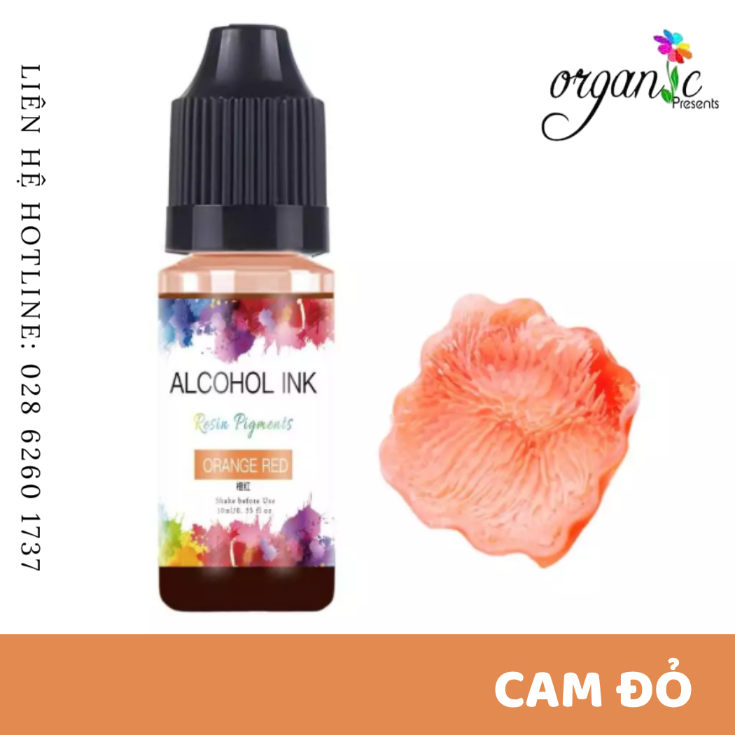 Màu alcohol ink pha resin tạo hiệu ứng loang màu 3d nghệ thuật màu cam đỏ organge red