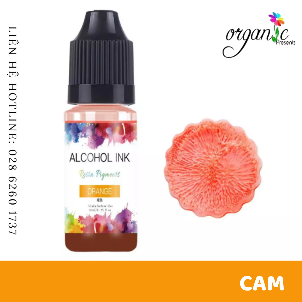 Màu alcohol ink pha resin tạo hiệu ứng loang màu 3d nghệ thuật màu cam organge
