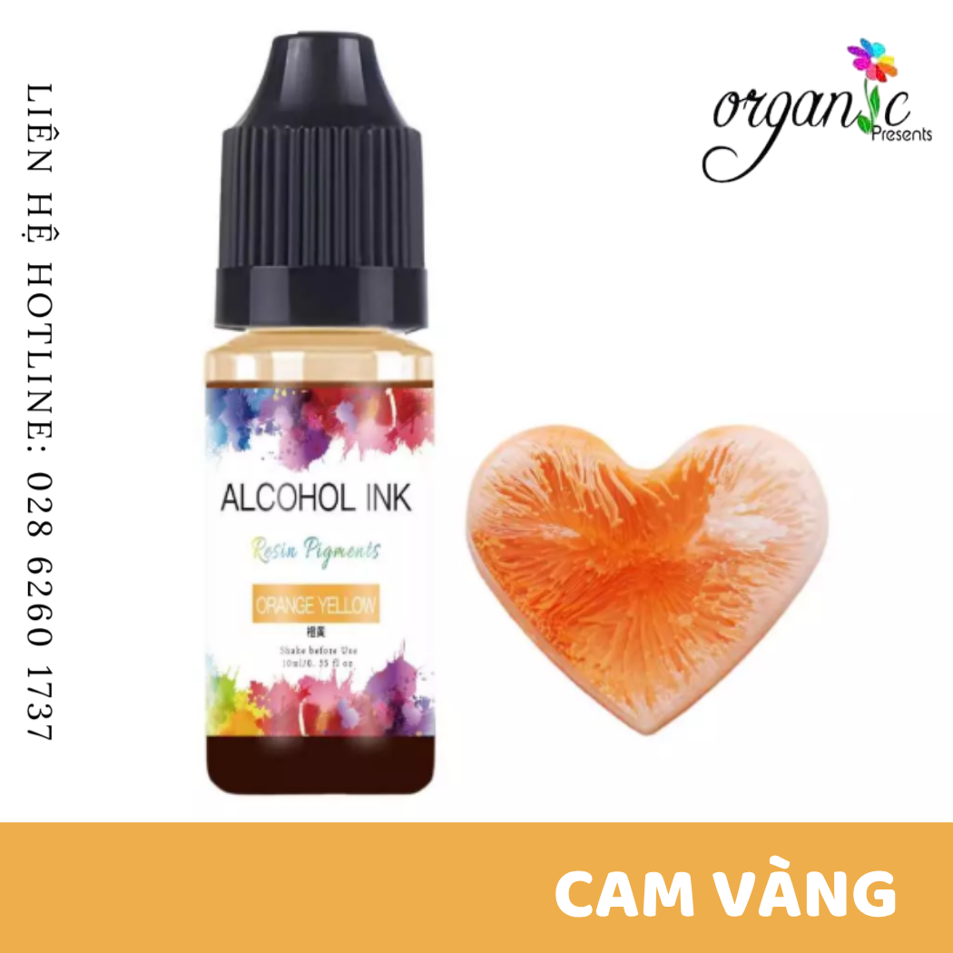 Màu alcohol ink pha resin tạo hiệu ứng loang màu 3d nghệ thuật màu cam vàng organge yellow