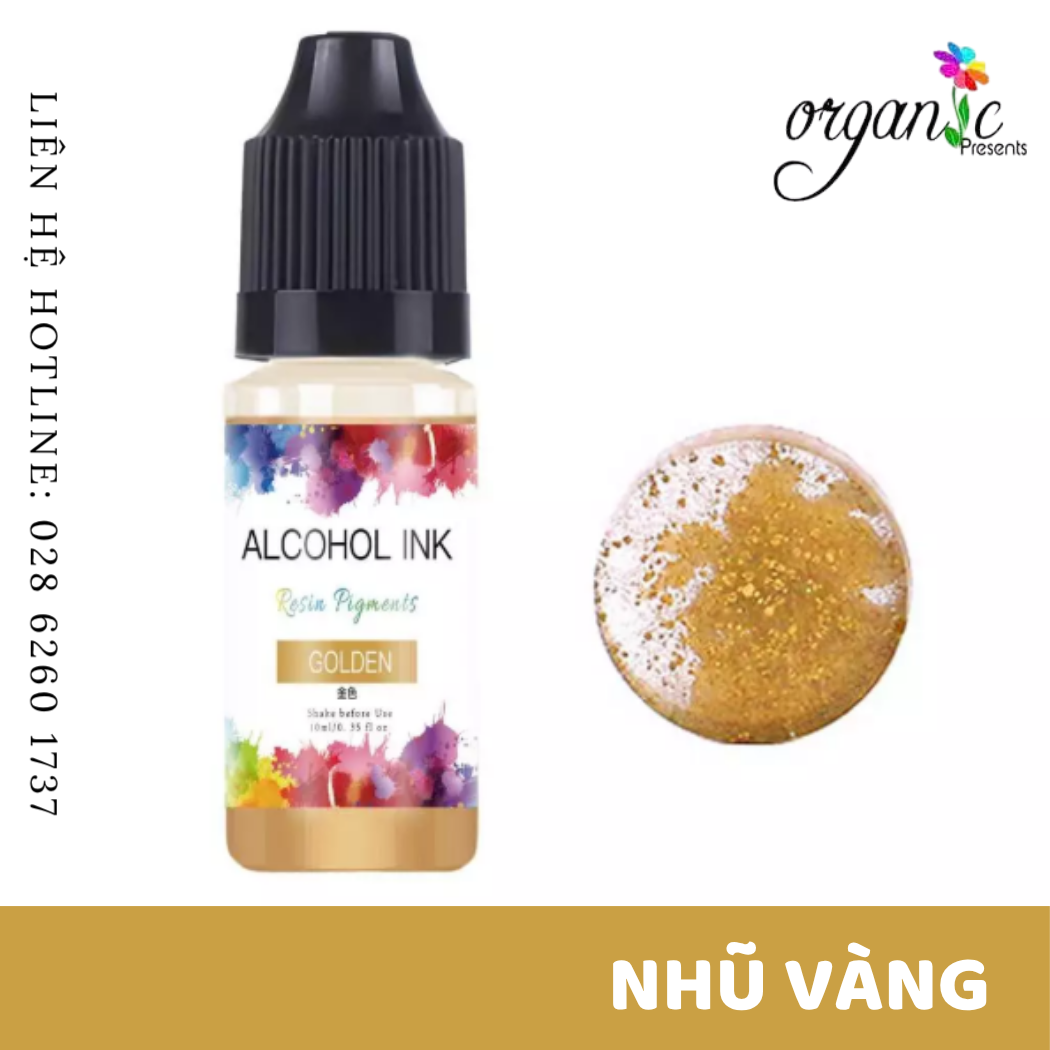 Màu alcohol ink pha resin tạo hiệu ứng loang màu 3d nghệ thuật màu nhũ vàng golden