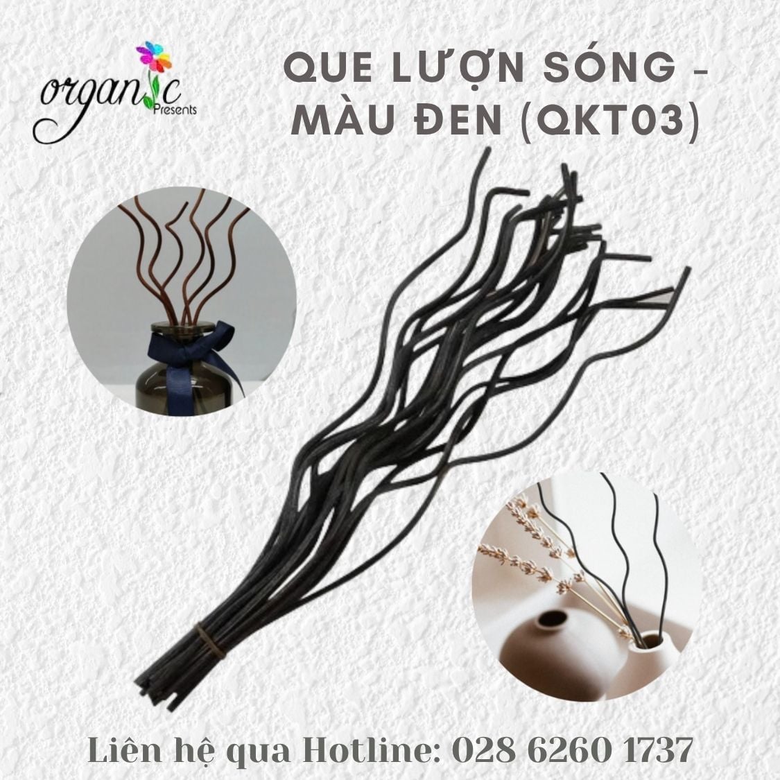 Que khuếch tán tinh dầu lượn sóng màu đen QKT03