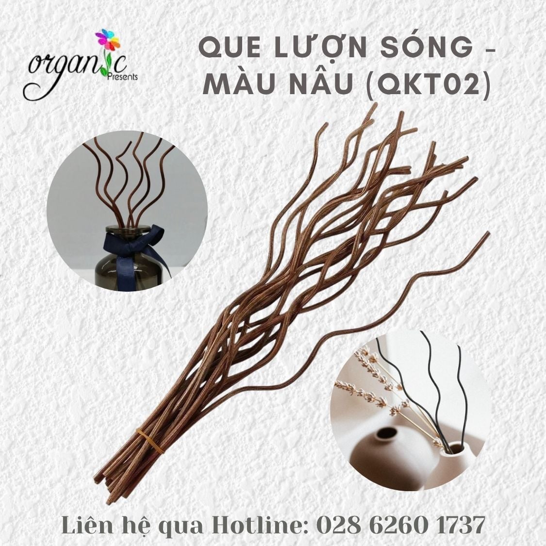 Que khuếch tán tinh dầu lượn sóng màu nâu QKT02