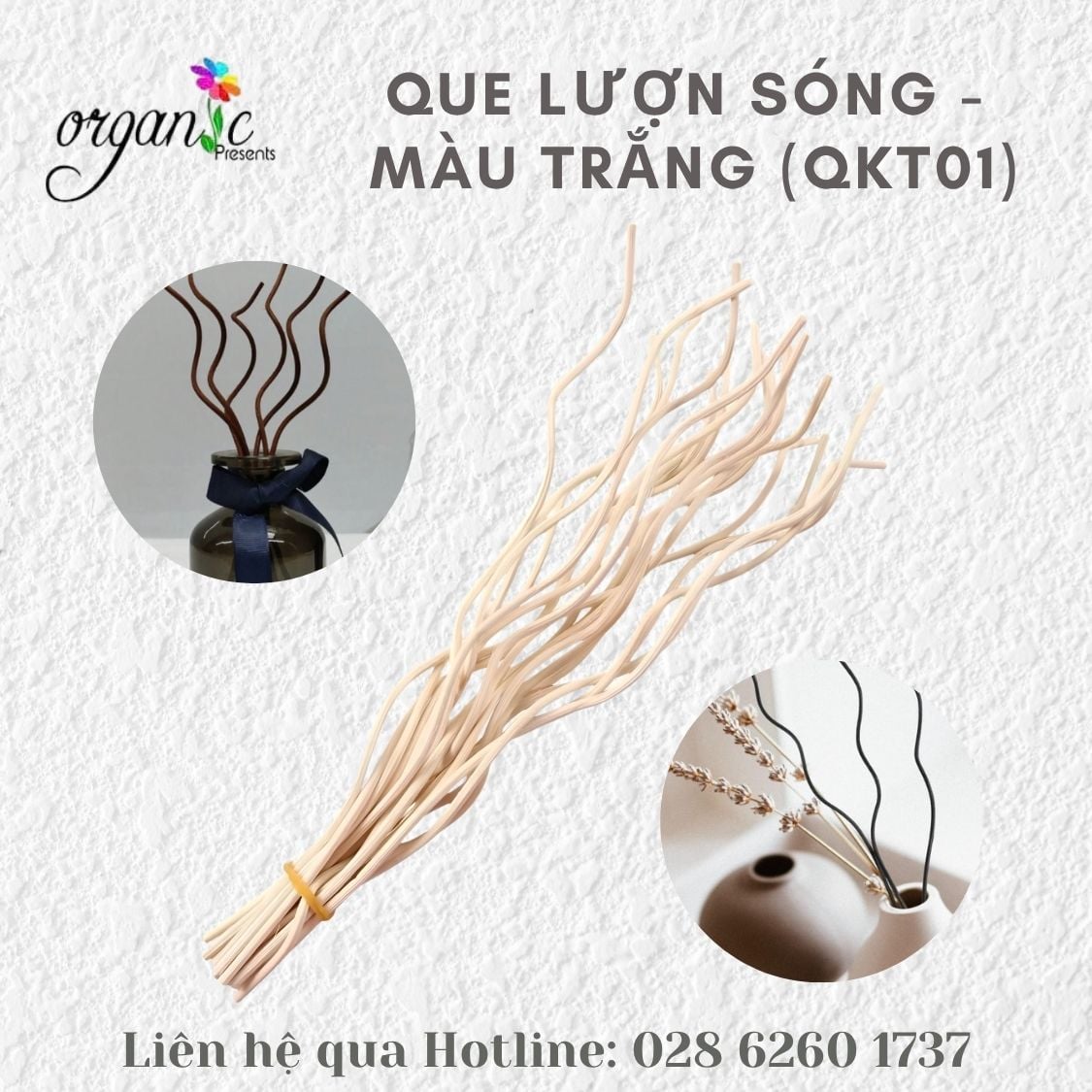 Que khuếch tán tinh dầu lượn sóng màu trắng QKT01