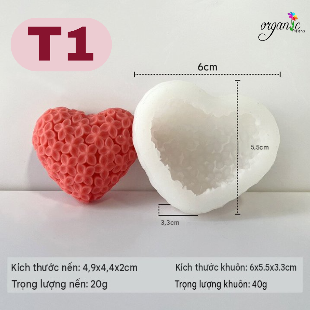 KHUÔN SILICONE HÌNH TRÁI TIM PHỦ HOA CẨM TÚ CẦU (T1)