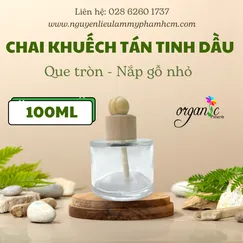 CHAI KHUẾCH TÁN TINH DẦU 100 ML (TRỤ TRÒN, NẮP GỖ NHỎ KÈM QUE GỖ)