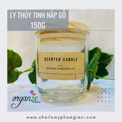 LY THỦY TINH ĐỰNG NẾN THƠM 150G NẮP GỖ ( TẶNG TEM DECAL)