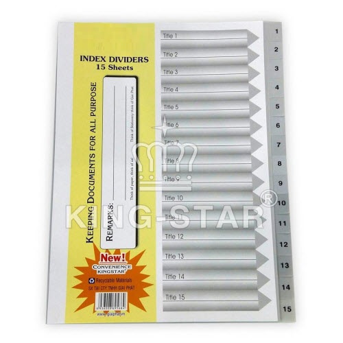 Phân trang hồ sơ 15 số  (15 A4 Color Index Dividers)