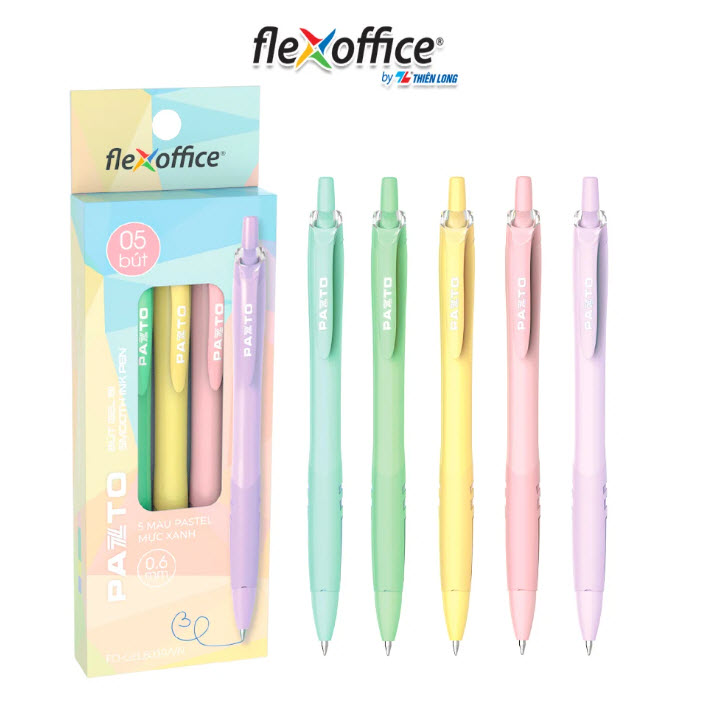 Bút gel B màu Pastel Thiên Long Flexoffice Pazto FO-GELB039/VN - Mực xanh (5 cây)