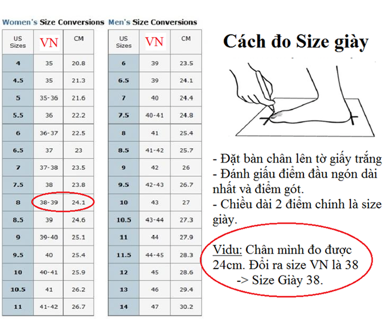 Cách đo size giày