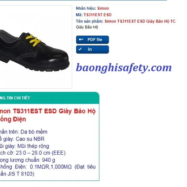 Giày bảo hộ lao động Simon TS311EST ESD