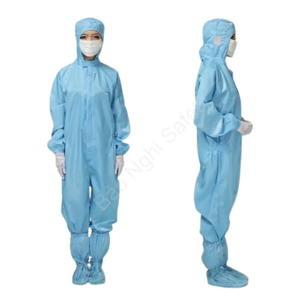 QUẦN ÁO PHÒNG SẠCH CHÔNG TĨNH ĐIỆN LIỀN MŨ