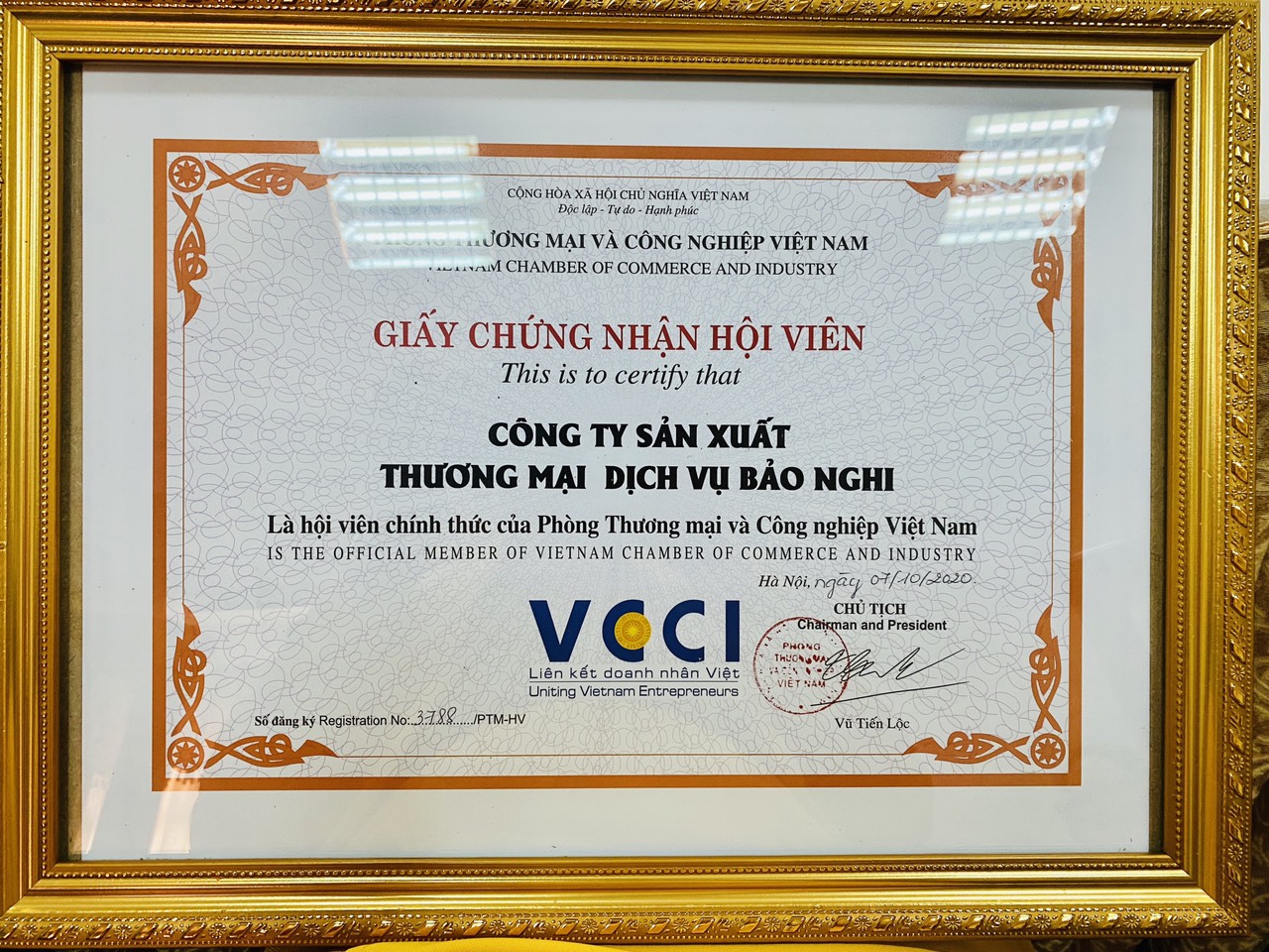 CÔNG TY TNHH SX TM & DV BẢO NGHI TRỞ THÀNH THÀNH VIÊN CỦA TỔ CHỨC VCCI