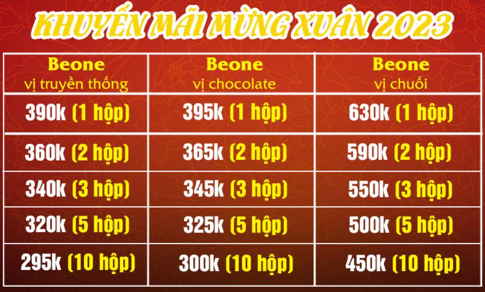 Bảng giá bột ngũ cốc beone Bảng giá bột ngũ cốc beone