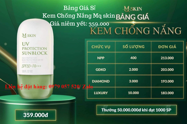 Bảng giá sỉ kem chống nắng mq skin Bảng giá sỉ kem chống nắng mq skin