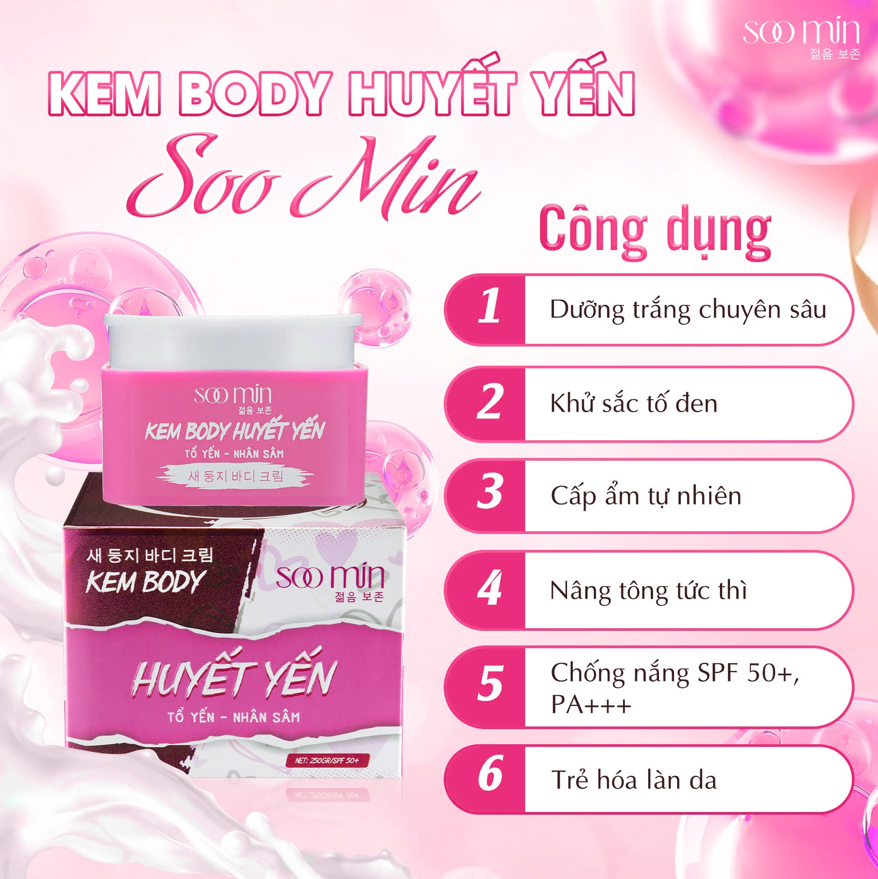 Công dụng kem dưỡng body huyết yến soo min Công dụng kem dưỡng body huyết yến soo min